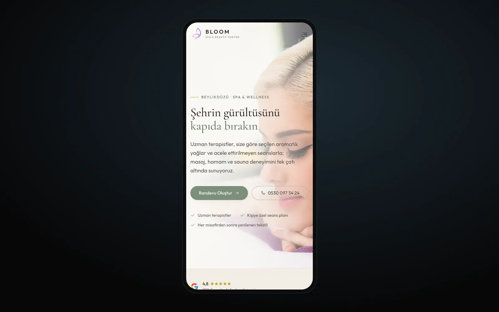 Bloom Spa mobil görünümü.