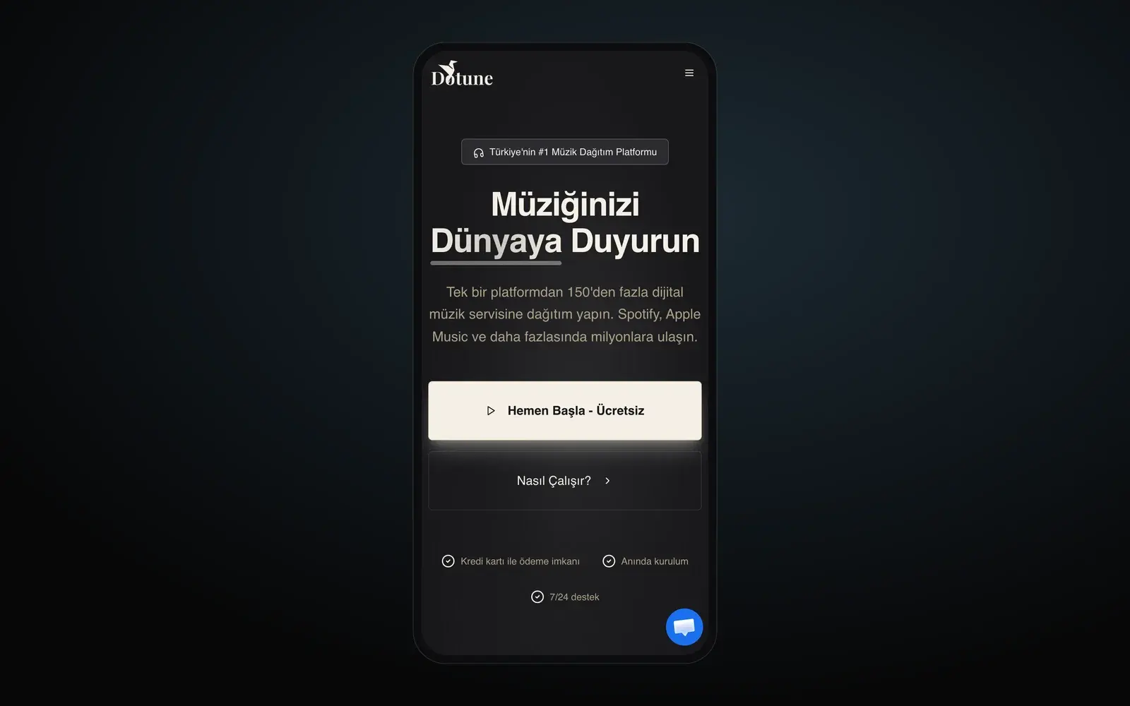 Dotune mobil görünümü.