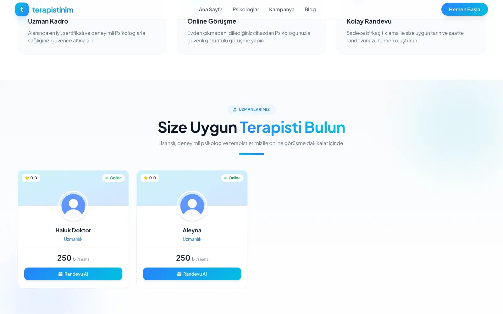 Terapistinim sitesinin devam eden bölümü.